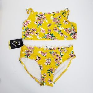 NEW art class Yellow Floral 2 Piece Scallop Trim Girls Size Large